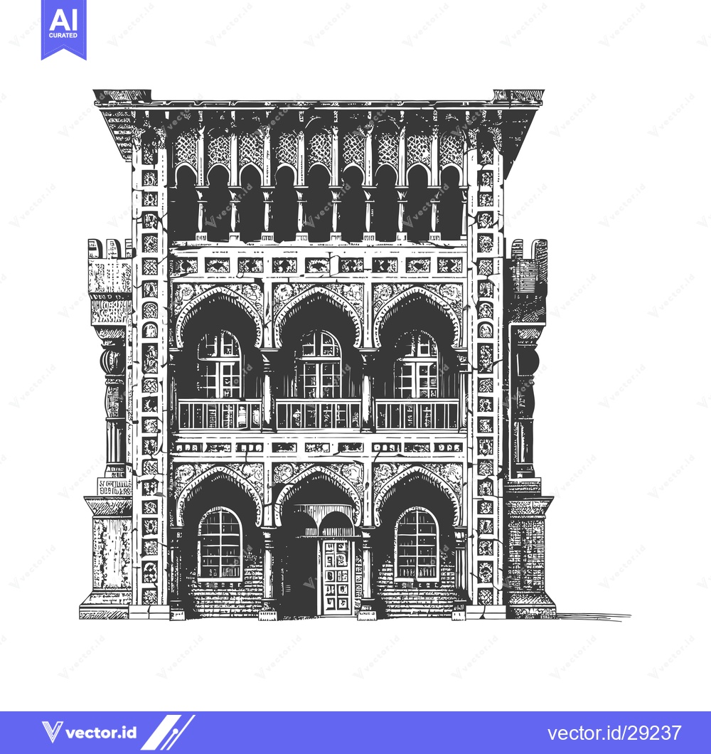 Premium Vector of Ornate Architectural Building Drawing Design Illustration