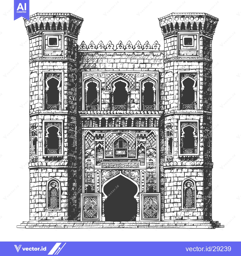 Premium Vector dari Ornate Stone Gateway With Twin Towers Architectural Design