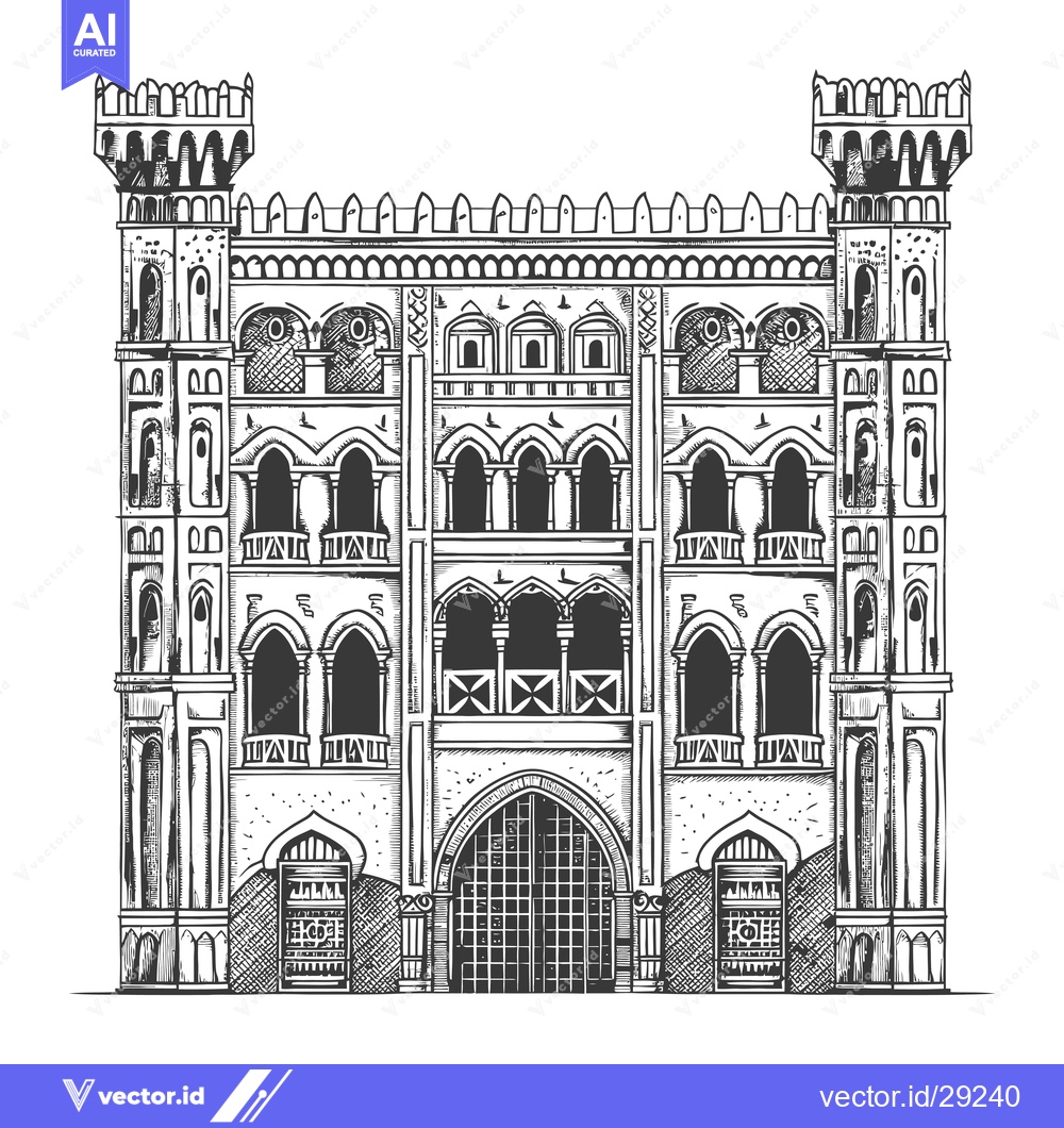 Premium Vector dari Elegant Hand Drawn Sketch Of A Majestic Castle