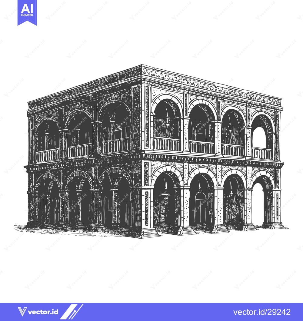Premium Vector of Engraving of a grand classical style building