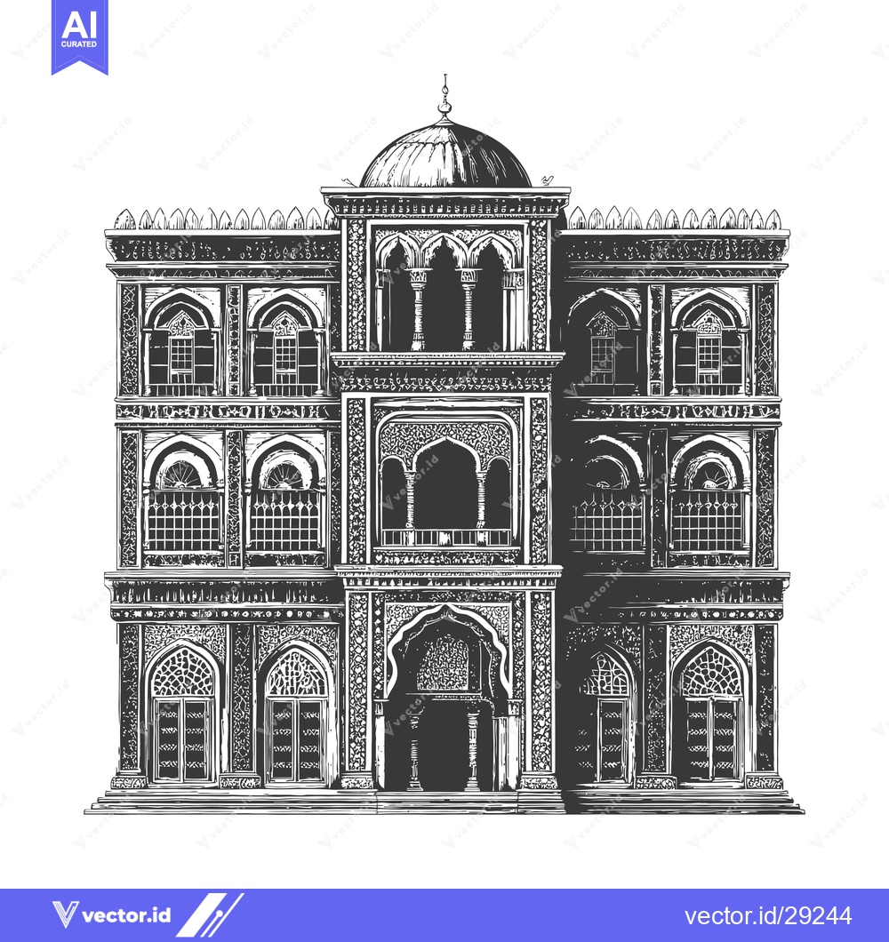 Premium Vector dari Ornate Middle Eastern Style Building Architectural Drawing