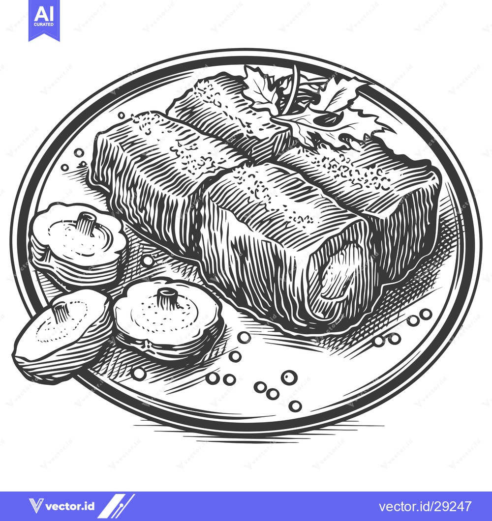Premium Vector dari Delicious Rolled Meat Dish Served on Plate with Garnish