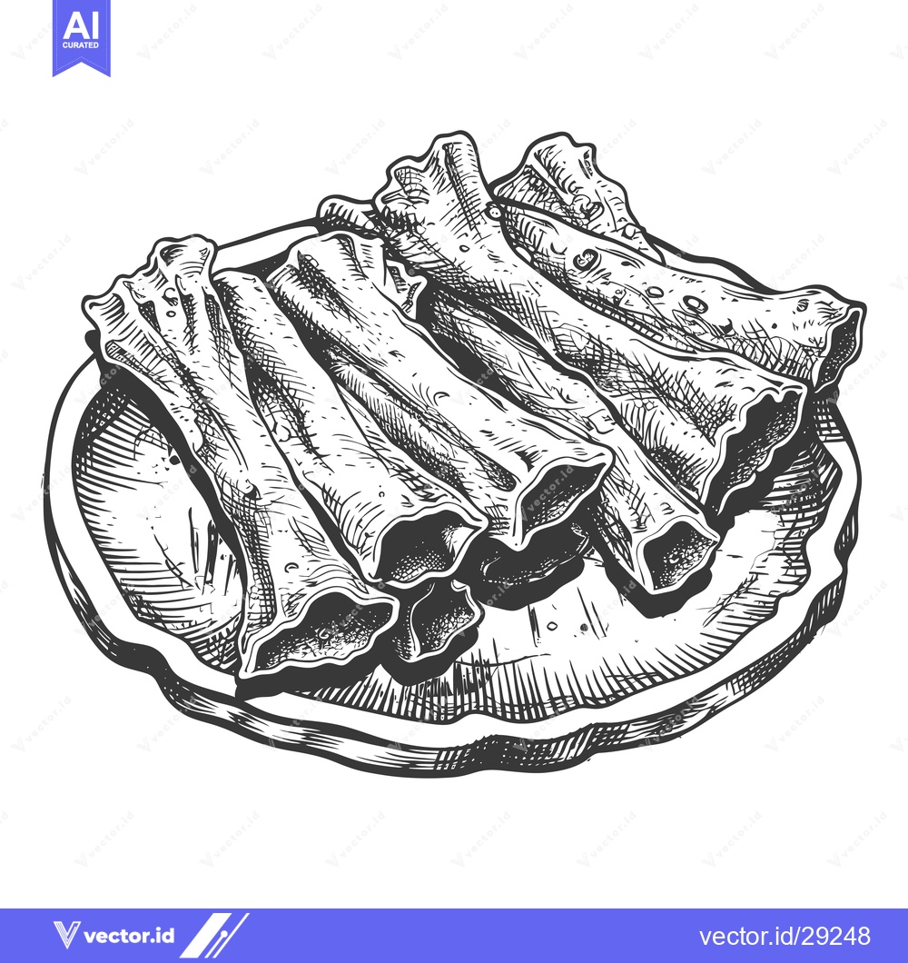 Premium Vector of Delicious Grilled Ribs Served on Rustic Plate