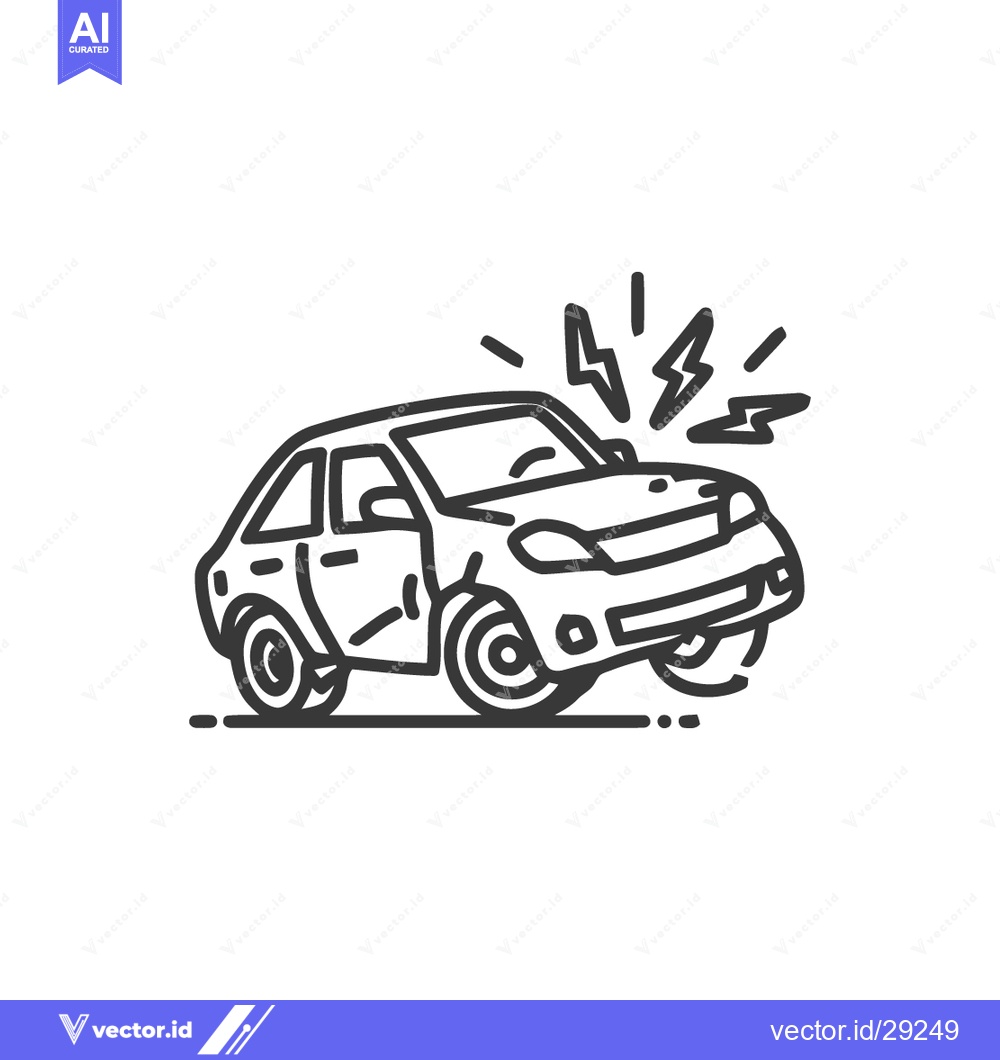 Premium Vector dari Car Crash Outline: Damaged Vehicle with Lightning Bolt Impact Illustra