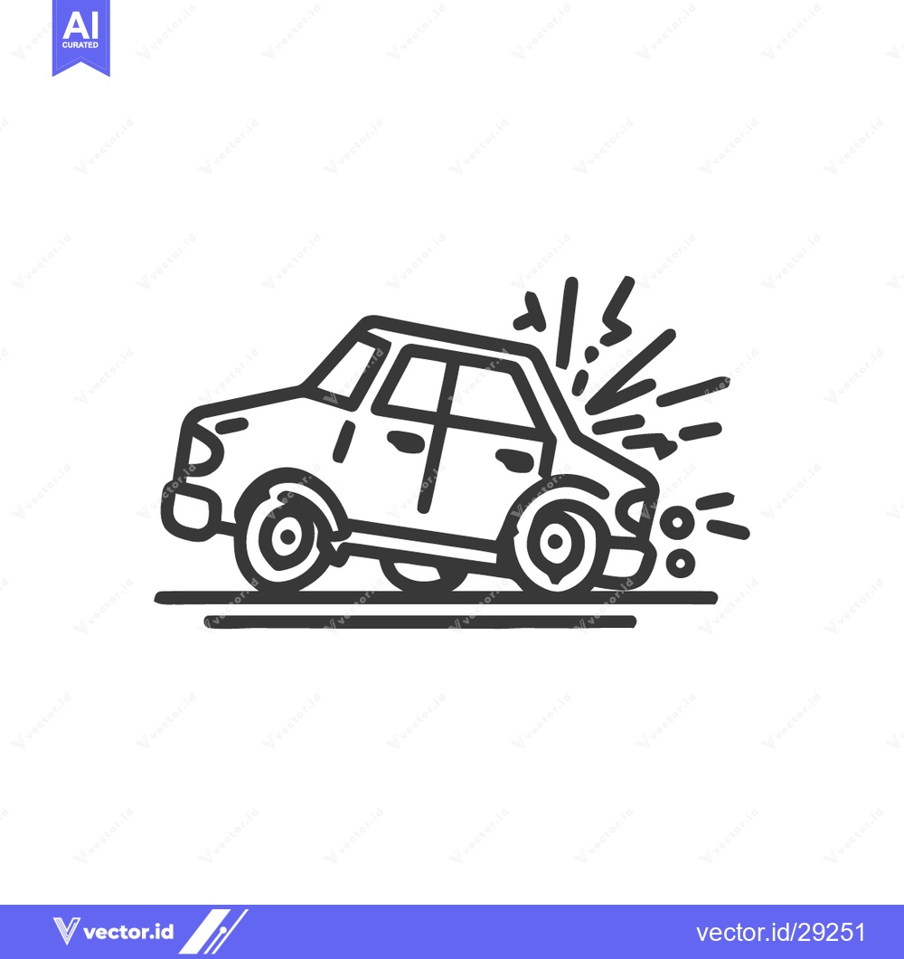 Premium Vector of Car Crash Sketch: Damaged Vehicle with Impact Lines, Black and White I