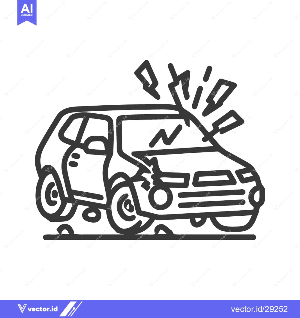 Premium Vector dari Car Crash Outline Icon: Damaged Vehicle with Shattered Windshield and