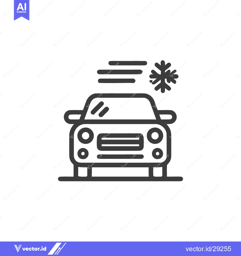 Premium Vector dari Car in Winter Weather: Line Art Icon with Snowflake and Wind