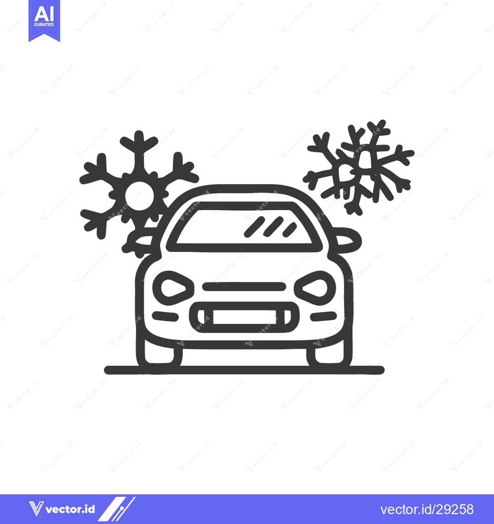 Premium Vector dari Car in Winter: Minimalist Icon with Snowflakes, Automotive Seasonality