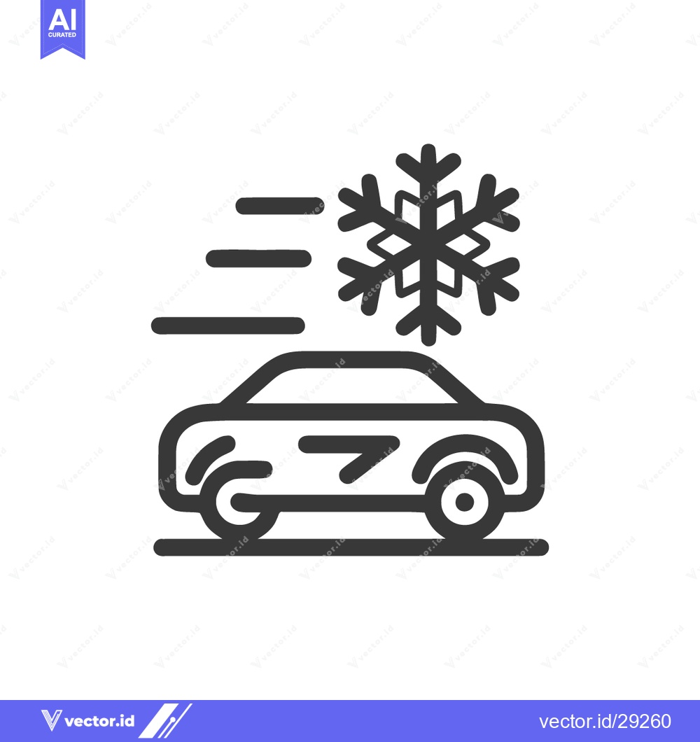 Premium Vector of Winter Car Icon: Vehicle with Snowflake and Speed Lines, Minimalist De