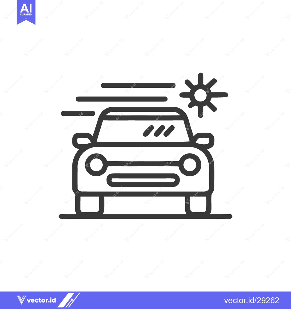 Premium Vector of Car Icon with Speed Lines and Sun Symbol, Minimalist Style
