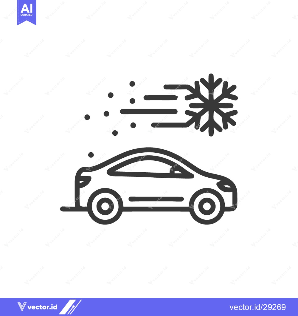 Premium Vector of Car Driving in Snowstorm: Minimalist Line Art Icon Illustration