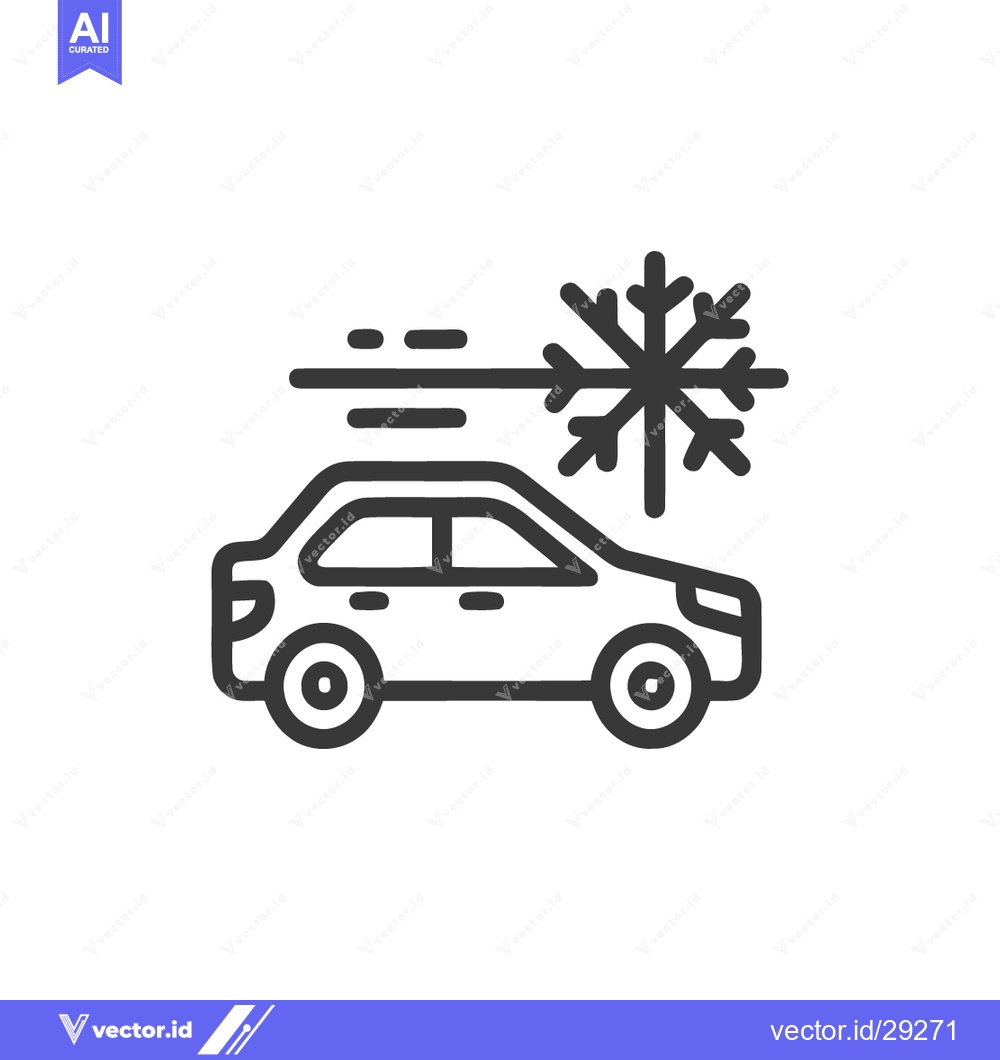 Premium Vector dari Winter Driving Icon: Car with Snowflake and Wind, Outline Style