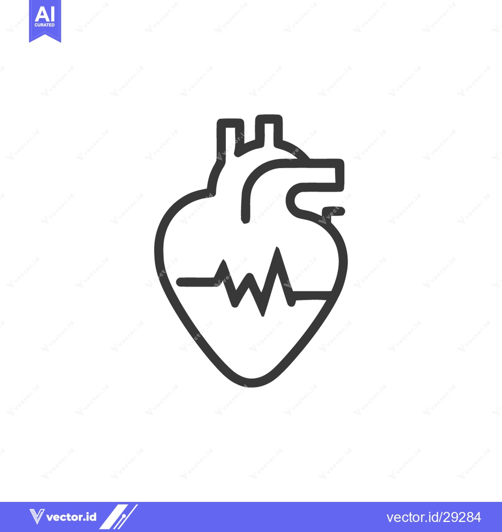Premium Vector dari Heartbeat Icon: Minimalist Line Art of Human Heart with Pulse Wave