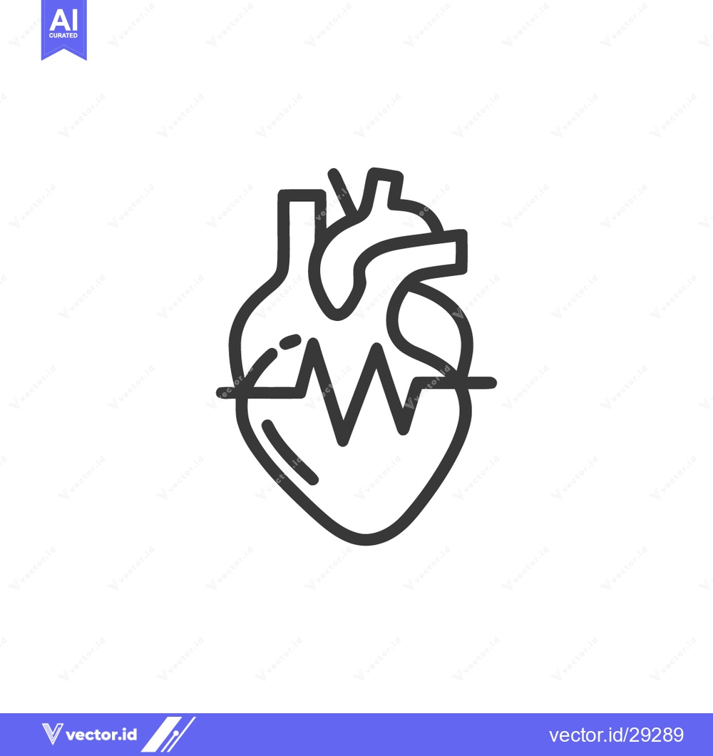 Premium Vector of Heartbeat Line Icon: Human Heart with Pulse Wave, Medical Symbol