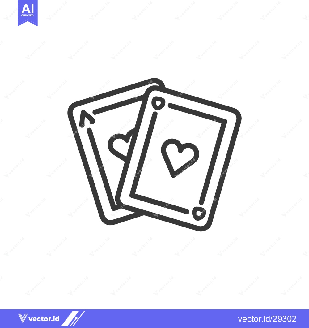 Premium Vector of Minimalist Line Art: Two Overlapping Heart Playing Cards Icon