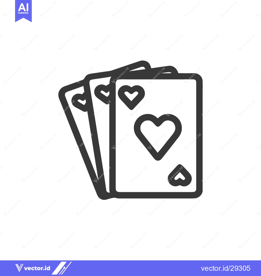 Premium Vector dari Three Hearts Playing Cards Icon, Outline Style, Isolated on White
