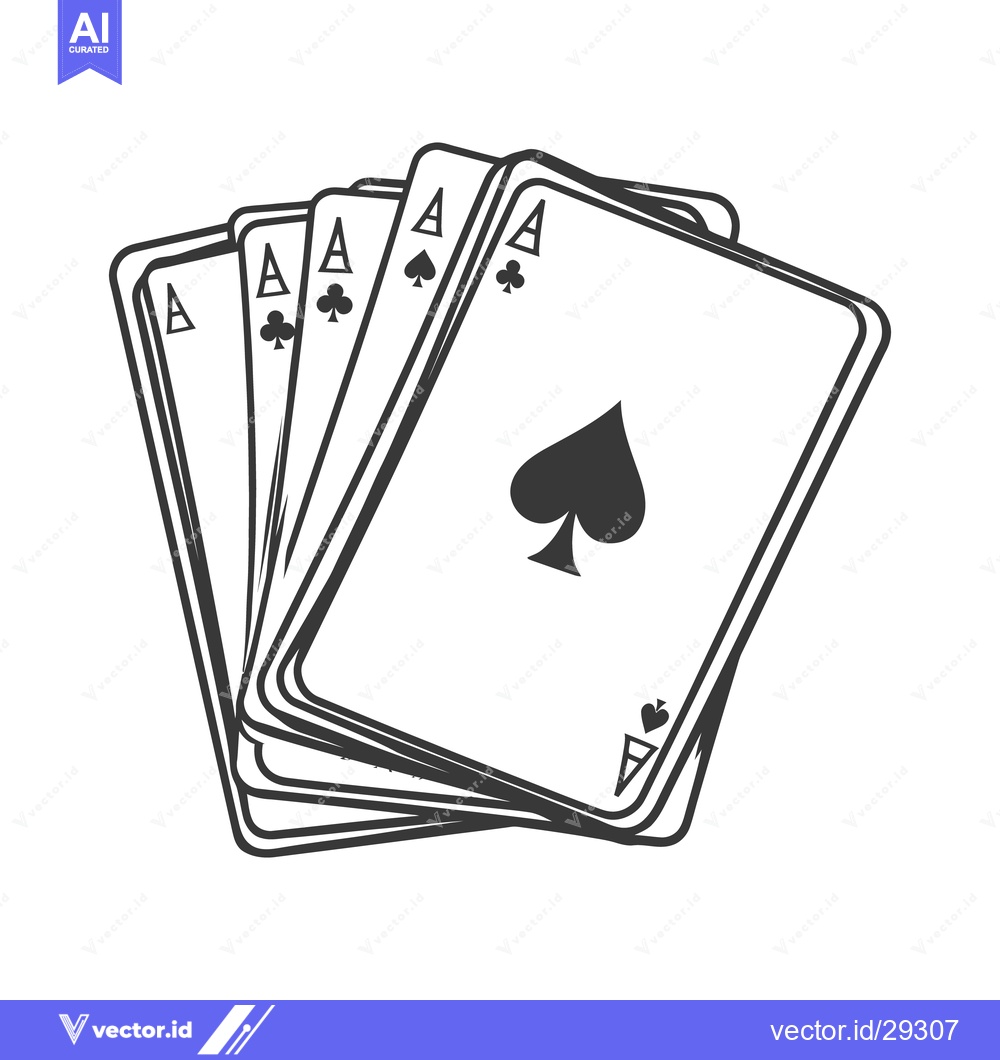Premium Vector of A black and white illustration shows five playing card aces fanned out