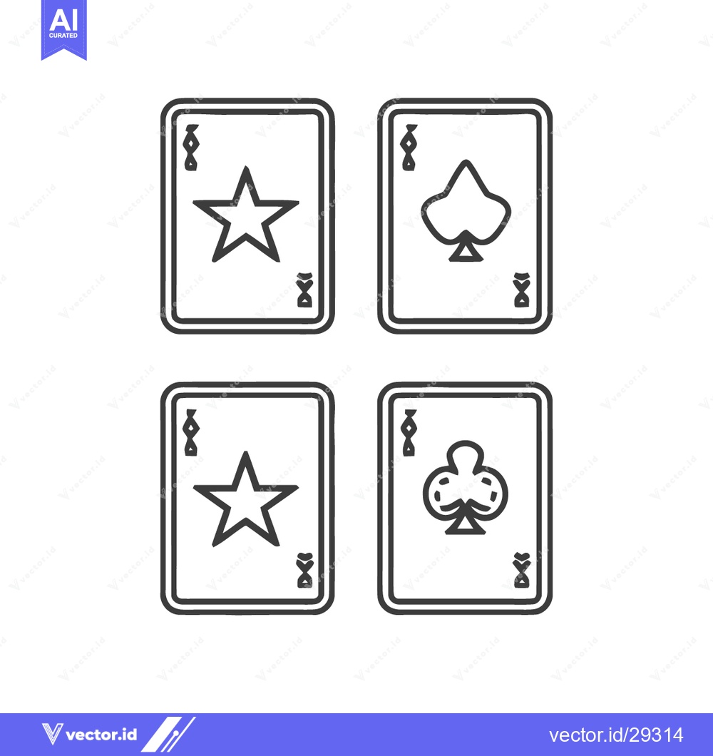 Premium Vector of Minimalist Four Suits: Star, Spade, Star, Clover Playing Card Outline