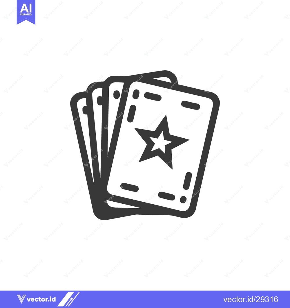 Premium Vector of Minimalist Icon of Playing Cards with Star Symbol, Black and White Des