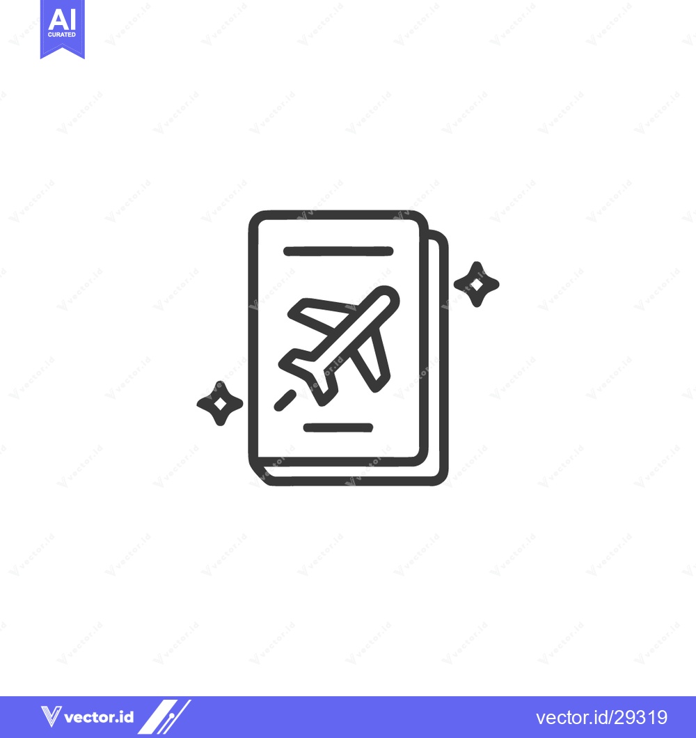 Premium Vector of Minimalist Passport Icon with Airplane and Sparkles, Travel Theme