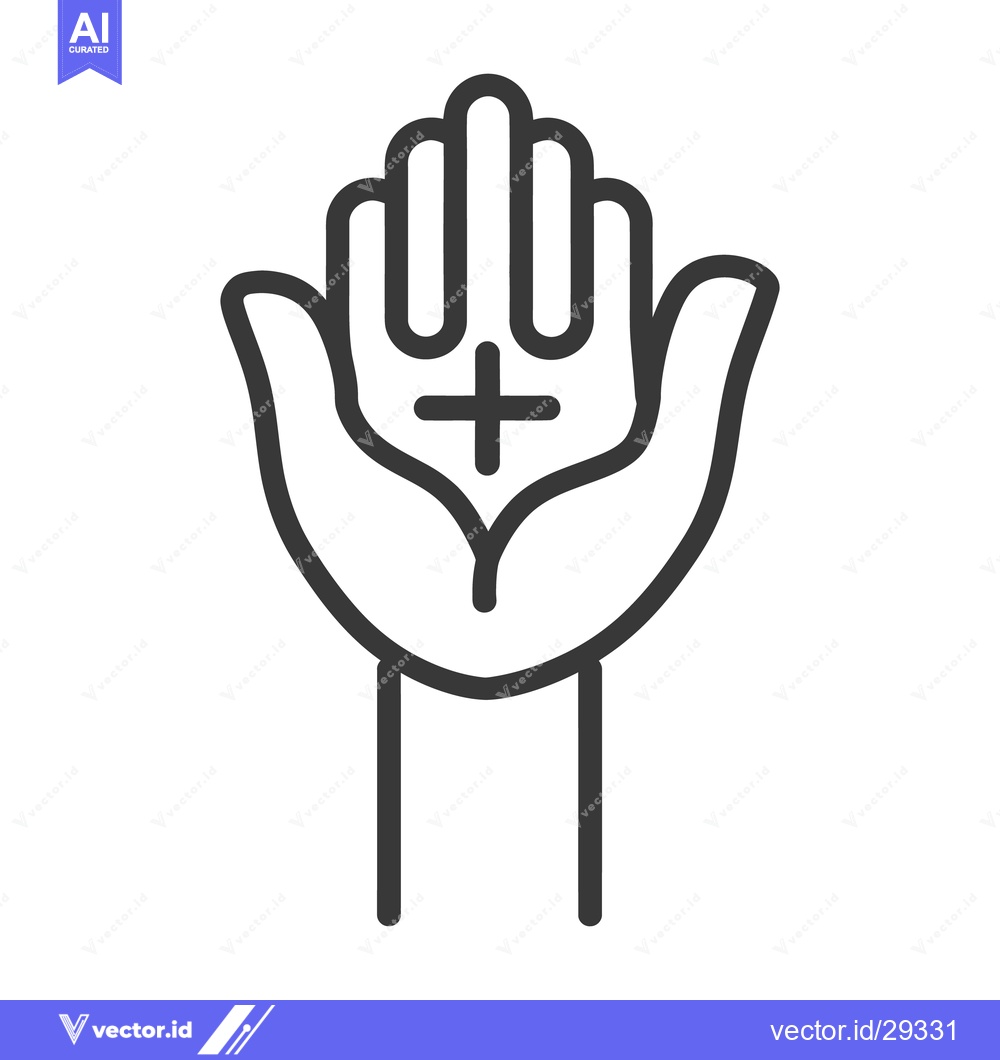 Premium Vector dari A graphic stylized hand with cross symbol on its palm