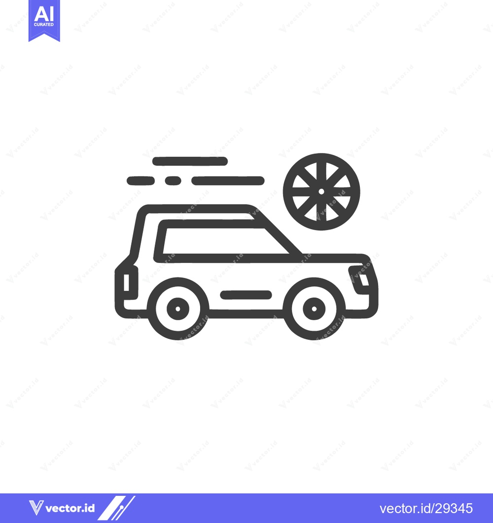 Premium Vector of Fast Car Icon: SUV with Speed Lines and Wheel Symbol, Outline Style
