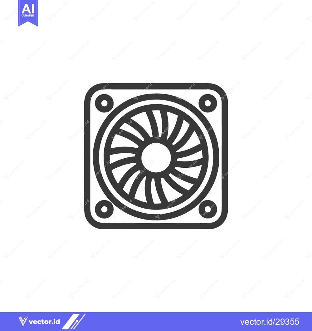 Premium Vector dari Minimalist Line Art: Square Computer Fan with Rounded Corners and Circ