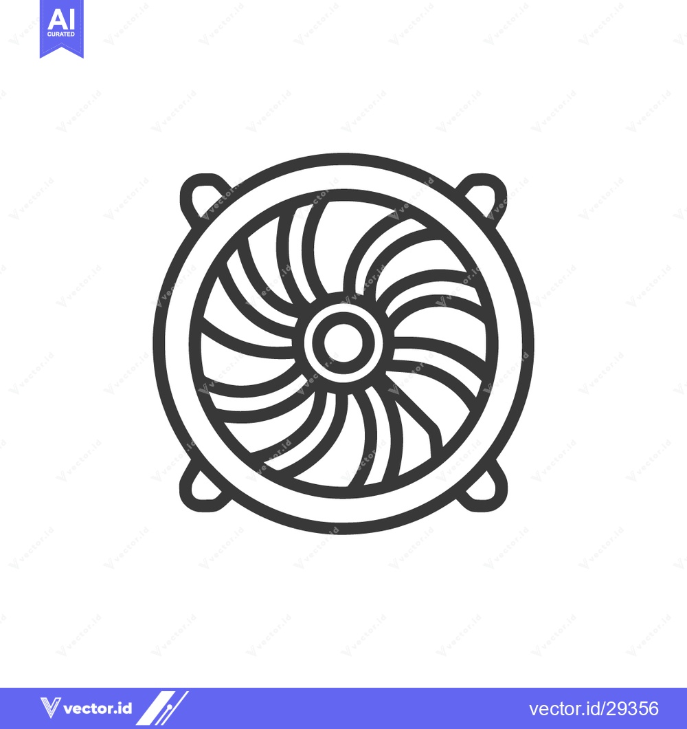 Premium Vector dari Minimalist Line Art: Round Computer Fan with Curved Blades and Mounts