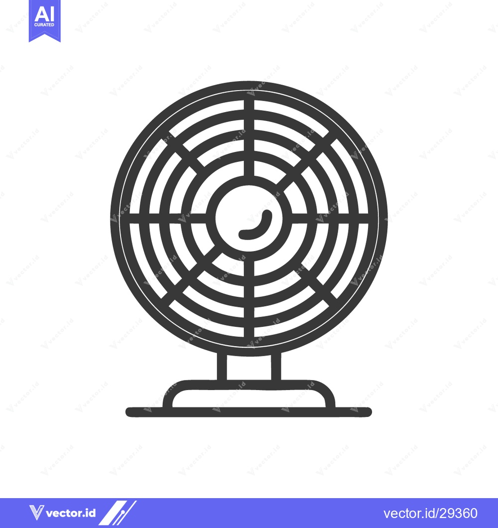 Premium Vector of Minimalist Fan Icon: Circular Design with Stand, Black Outline on Whit