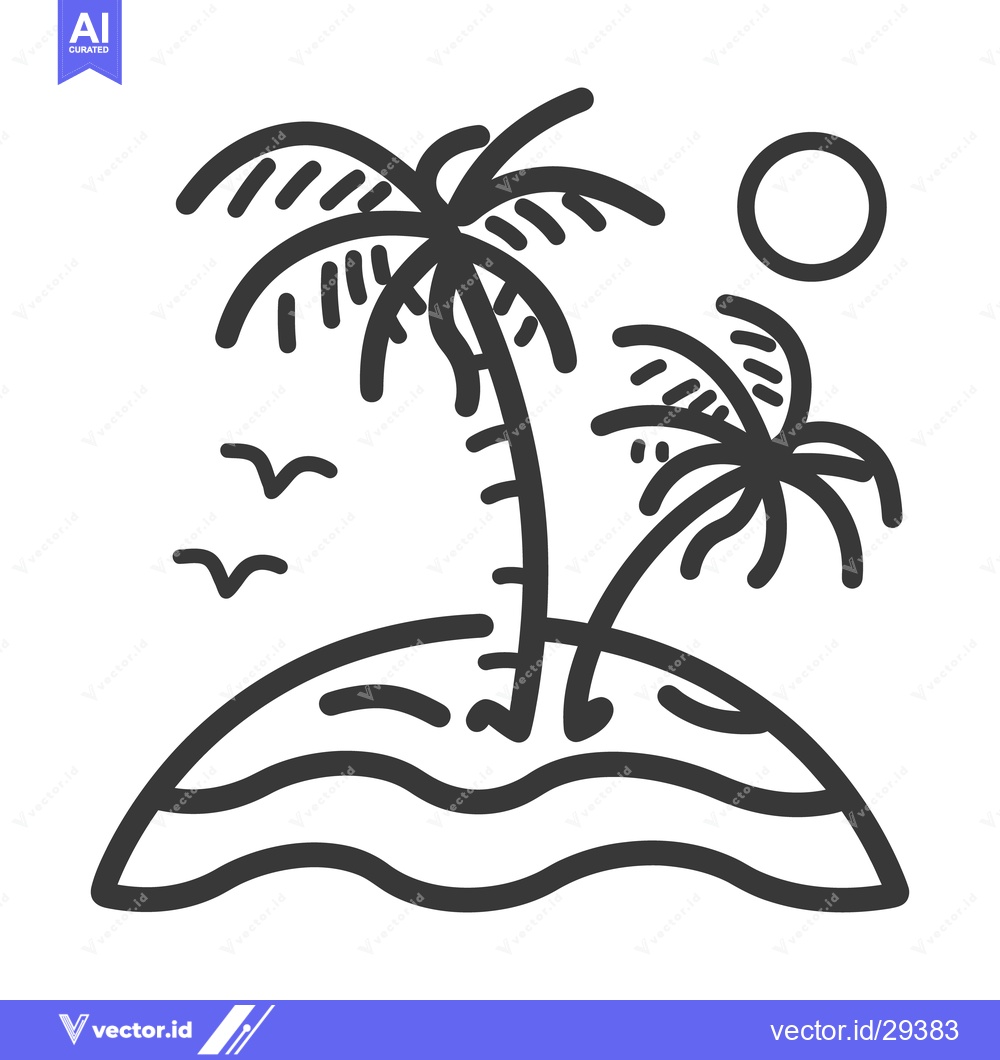 Premium Vector of Black and white illustration of a tropical island landscape scene