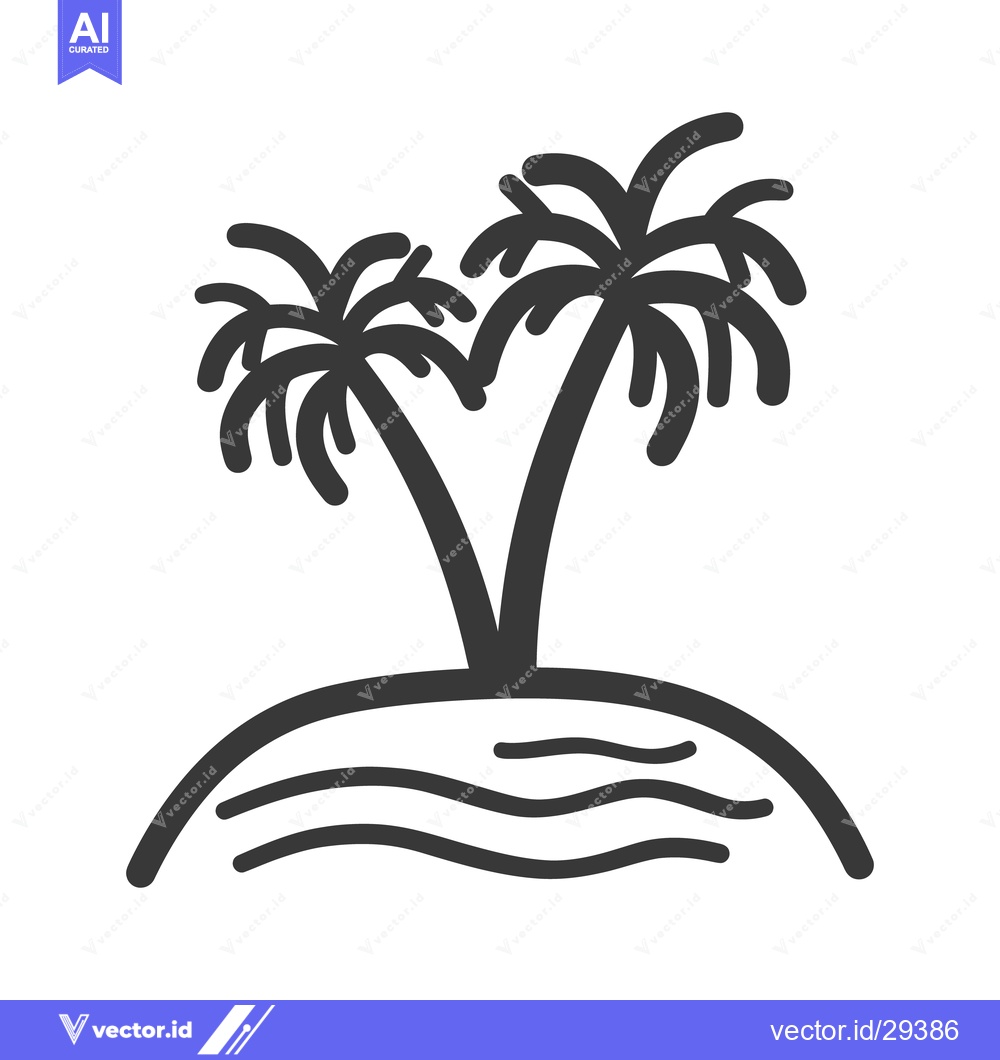 Premium Vector of Two stylized palm trees stand on a small island shore