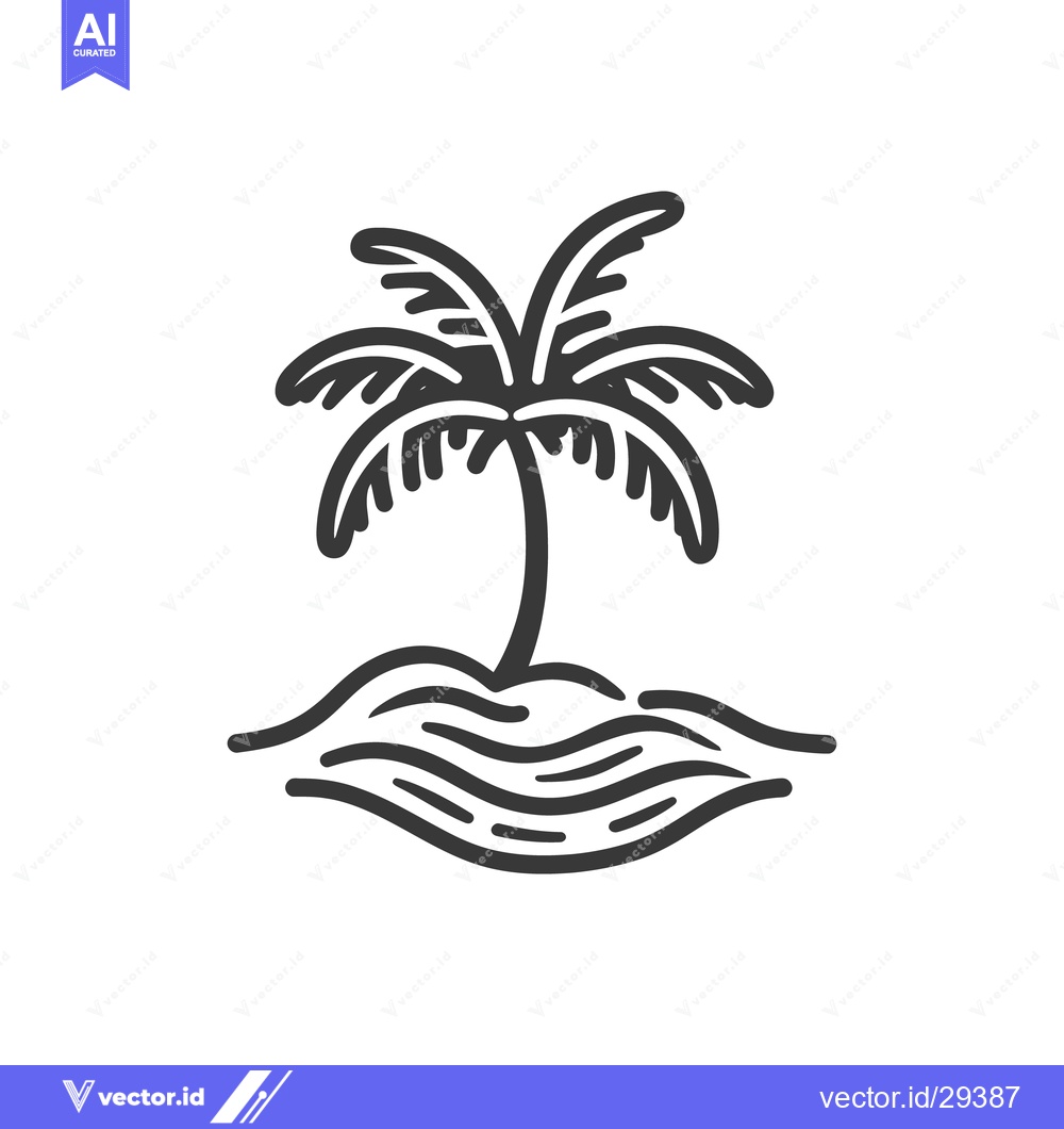 Premium Vector dari An artistic illustration of a palm tree on a small sandy island