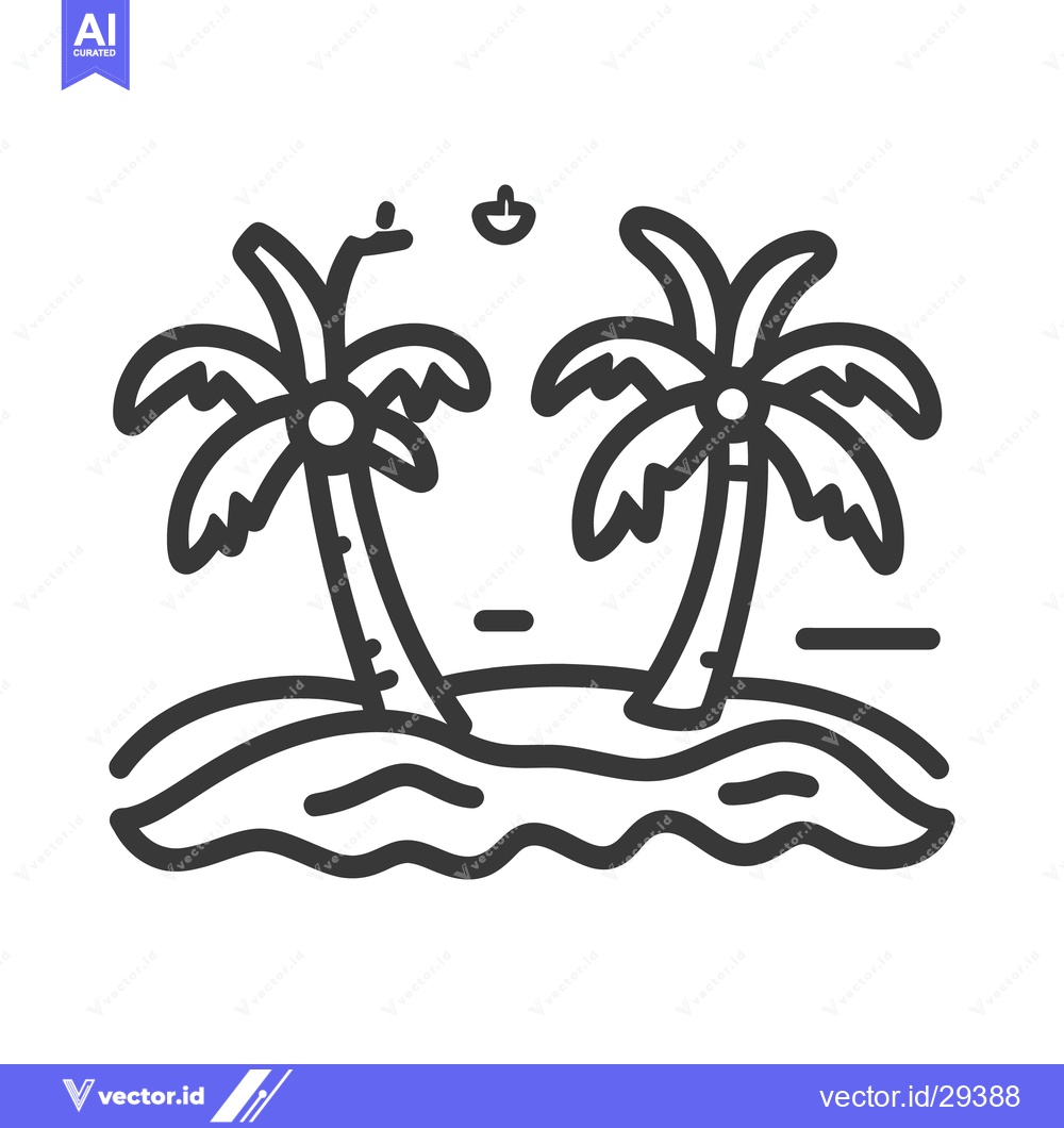 Premium Vector of Two Palm Trees Grow Beside Wavy Water and Horizon Line