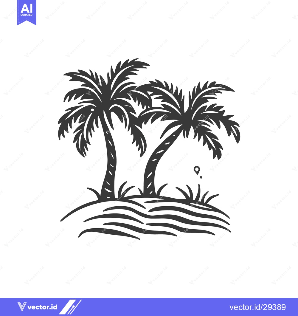 Premium Vector dari Two palm trees stand on a small island with grass growing