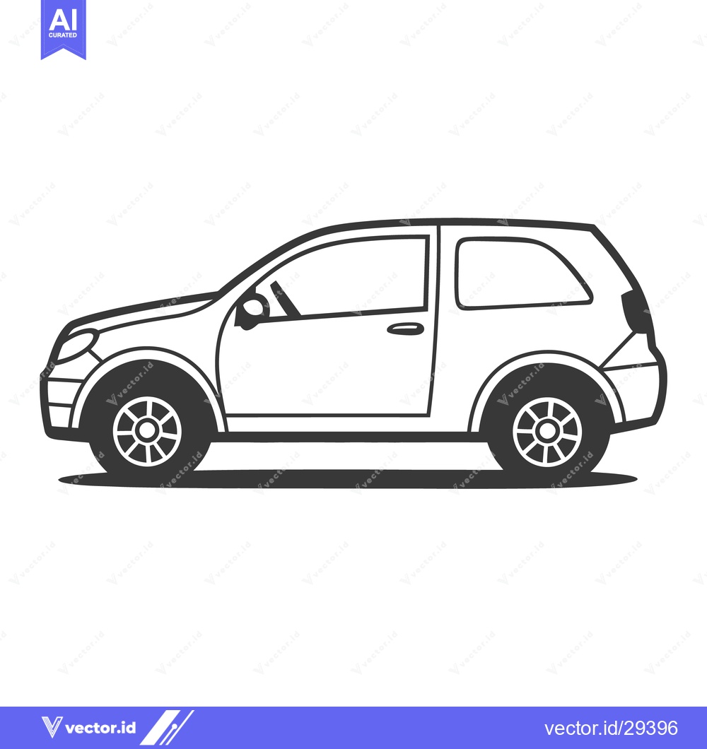 Premium Vector dari A two door compact car in black and white illustration