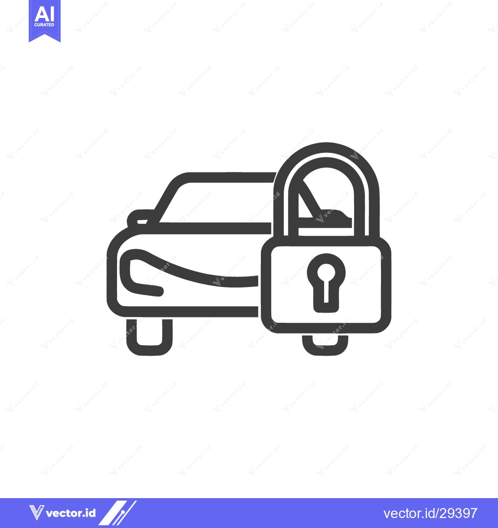 Premium Vector dari Car Security Icon: Vehicle Protected by Padlock, Minimalist Line Art