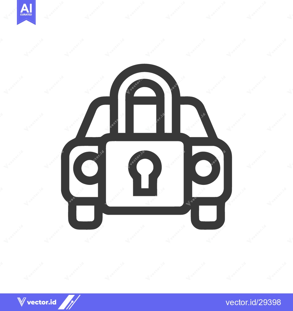 Premium Vector of Car Security Icon: Stylized Vehicle with Padlock Overlay, Minimalist D