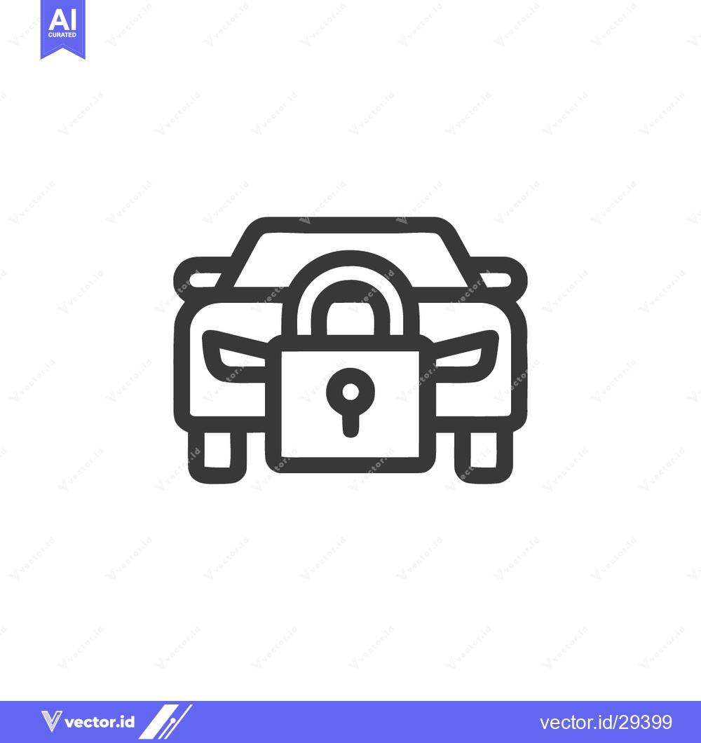 Premium Vector dari Car Security Icon: Front View of Vehicle with Padlock, Line Art