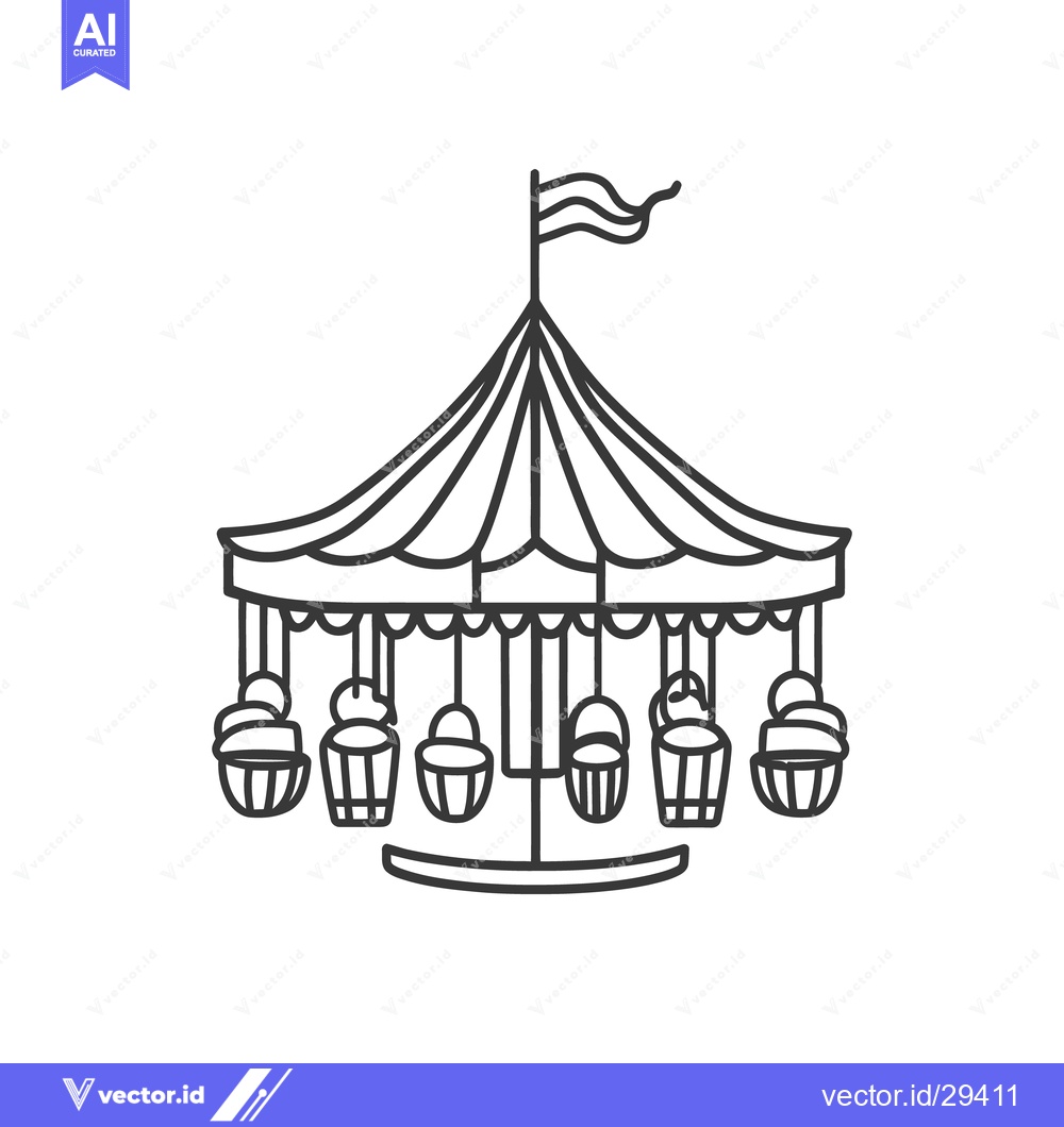Premium Vector of A detailed black and white illustration of a carnival carousel ride