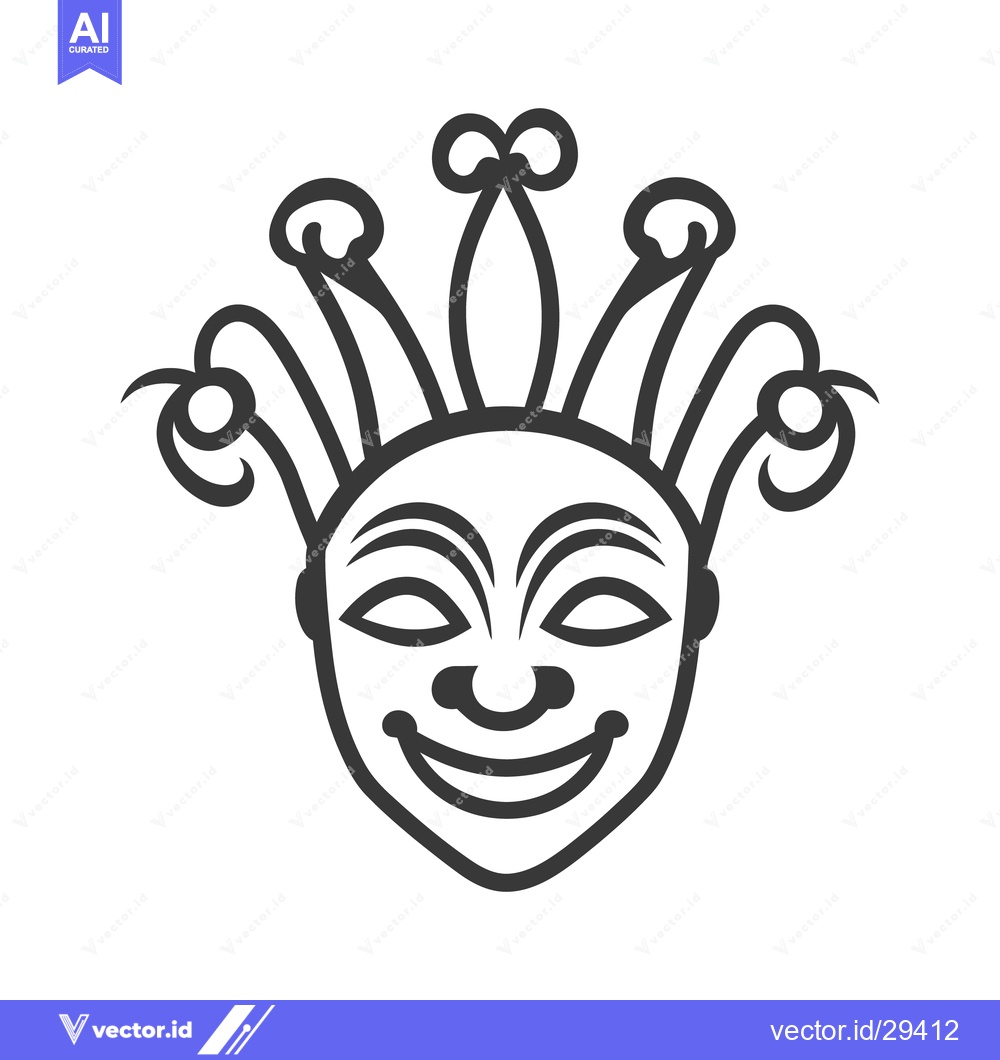 Premium Vector of A smiling cartoon jester face with decorative hat details