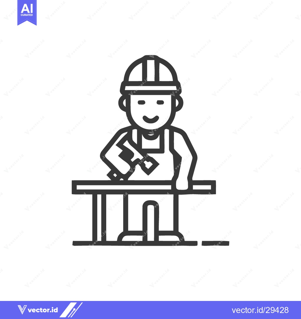 Premium Vector dari Minimalist Carpenter Icon: Worker with Hammer and Wood