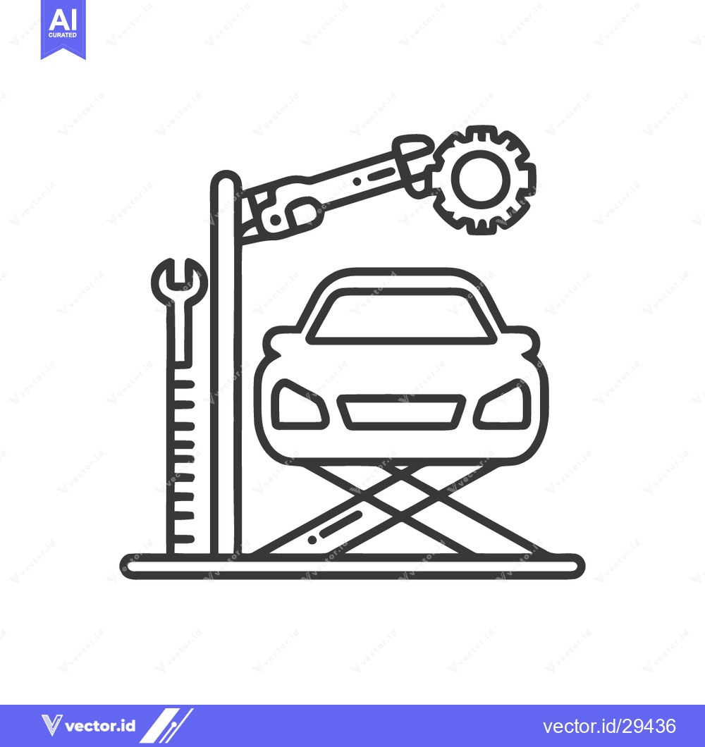 Premium Vector dari Car Repair Service Outline: Vehicle Lift, Wrench, and Robotic Arm