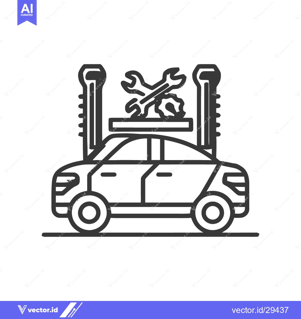 Premium Vector dari Car Repair Service Icon: Auto Lift, Wrenches, and Vehicle Outline