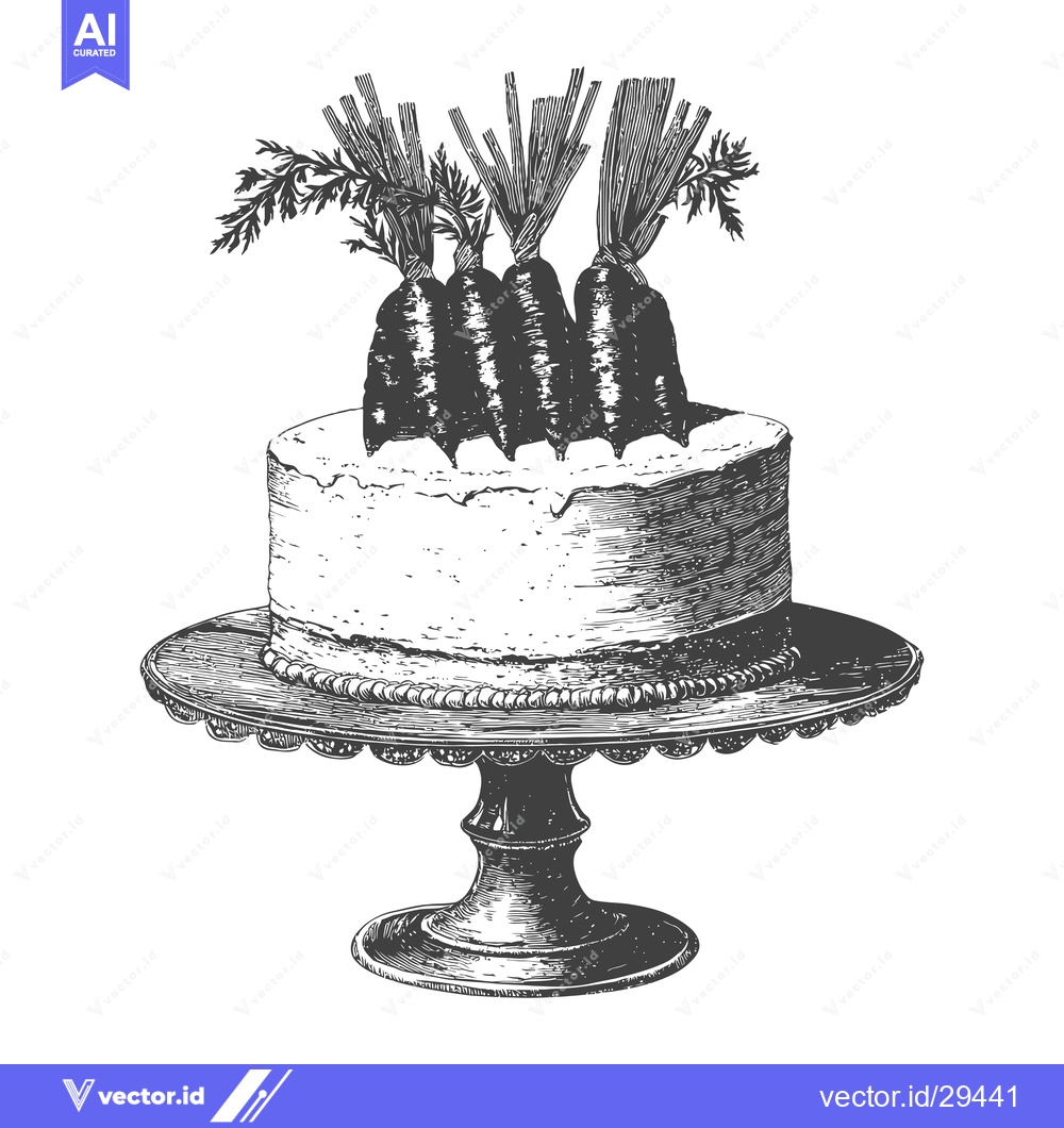 Premium Vector of A delicious carrot cake sits on an elegant cake stand