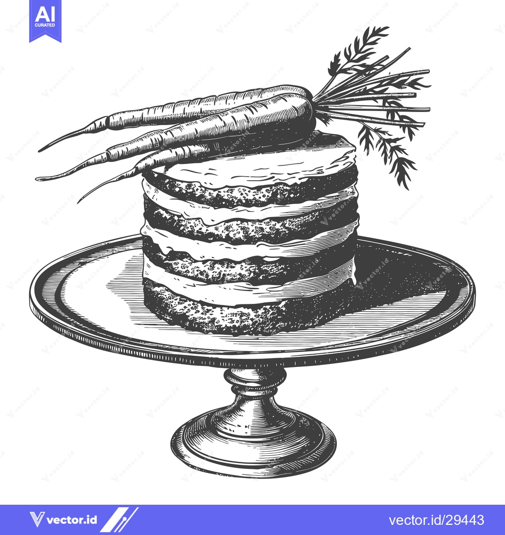 Premium Vector of Delicious layered carrot cake on a pedestal cake stand