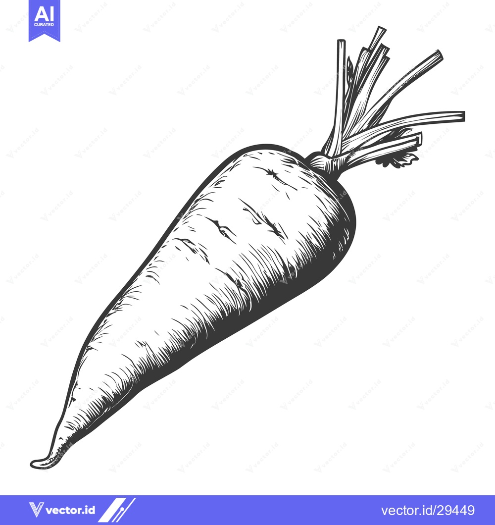 Premium Vector dari A detailed black and white drawing of a healthy carrot vegetable
