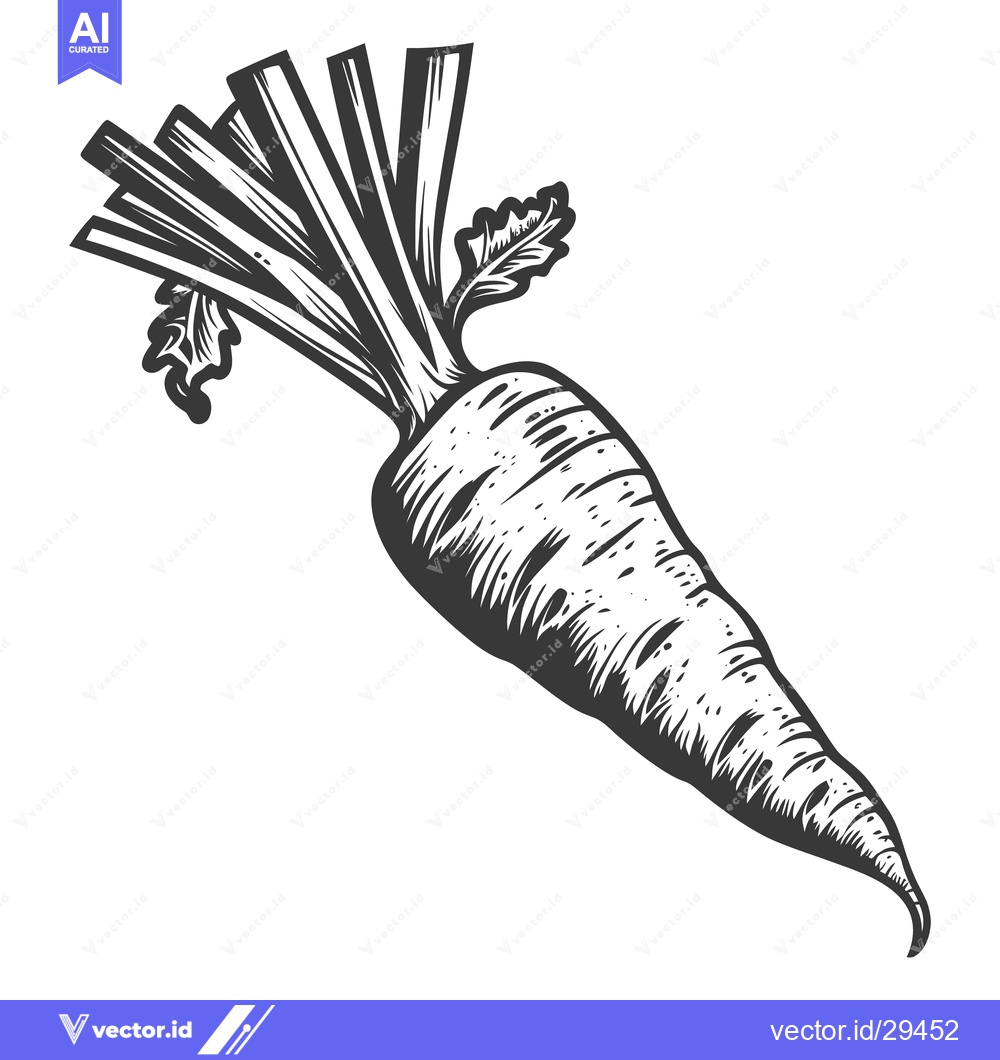 Premium Vector of A stylized illustration depicts a single carrot in a monochrome graphi