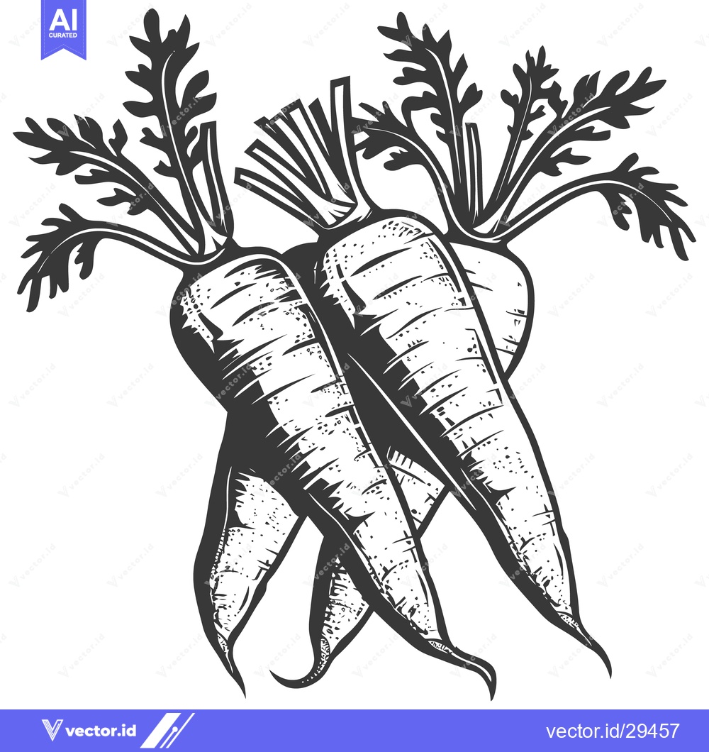 Premium Vector of Several stylized carrots with their green leafy tops are visible
