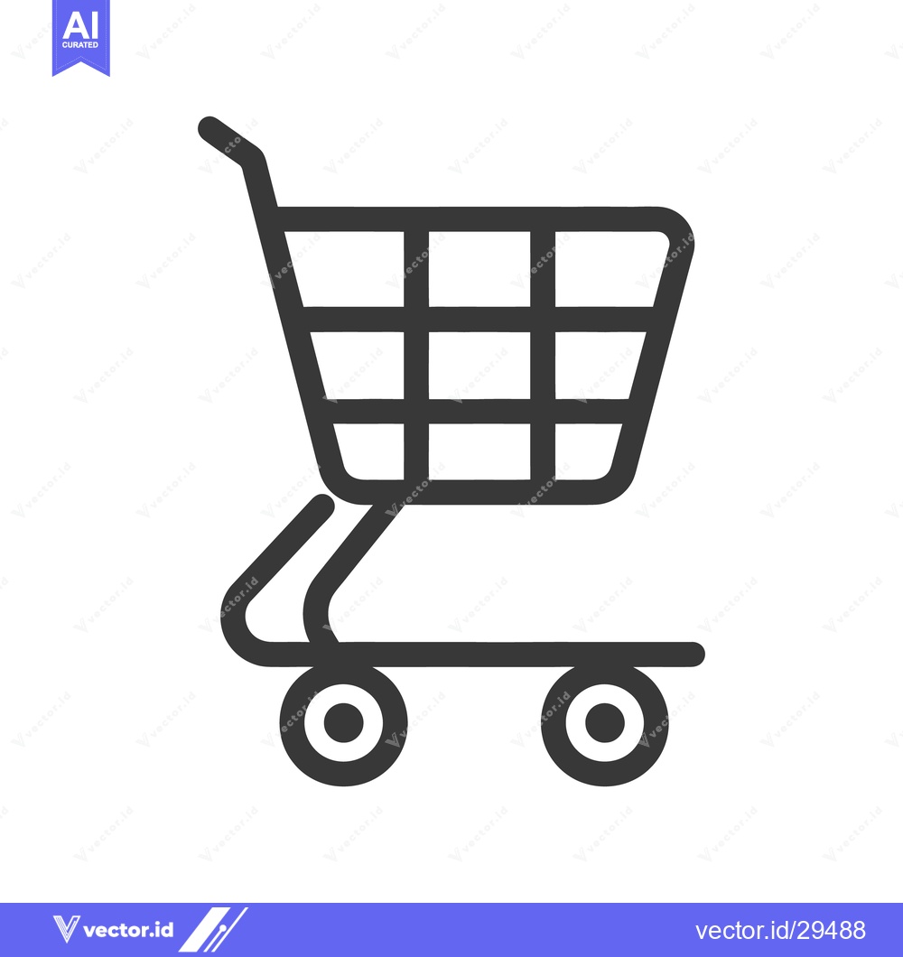 Premium Vector dari Simple black shopping cart outline icon with wheels and handle