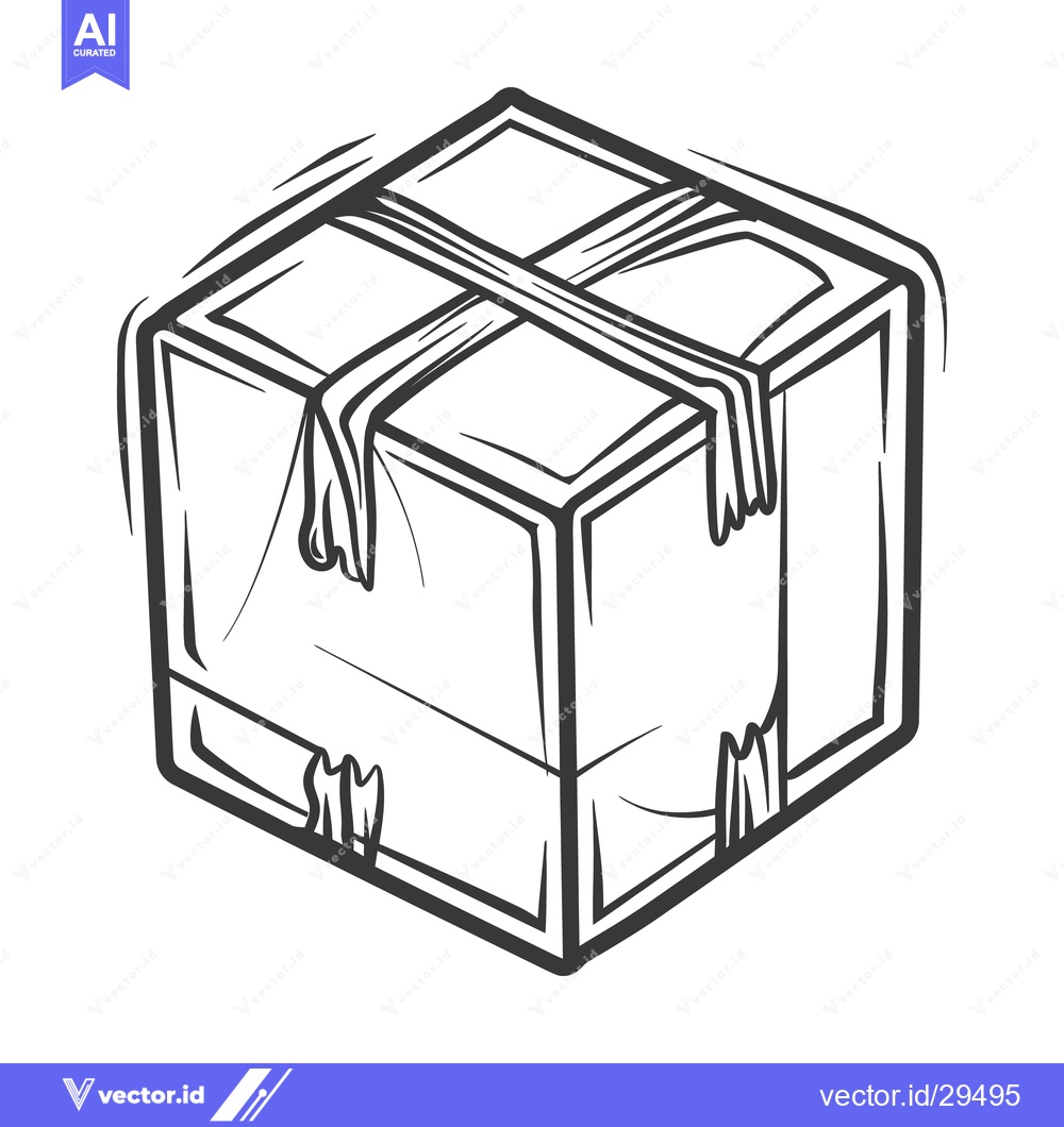 Premium Vector dari Black and white illustration of a packaged cube shaped box